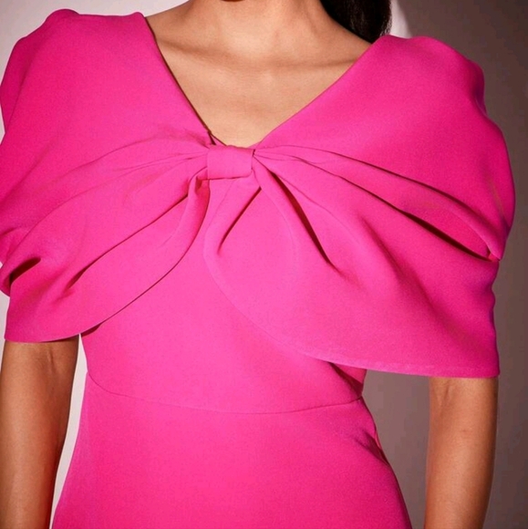 Big Bow Detail Pleated Open Back Bodycon Mini Dress With Pockets, Summer Outfits - Picture 3 of 4
